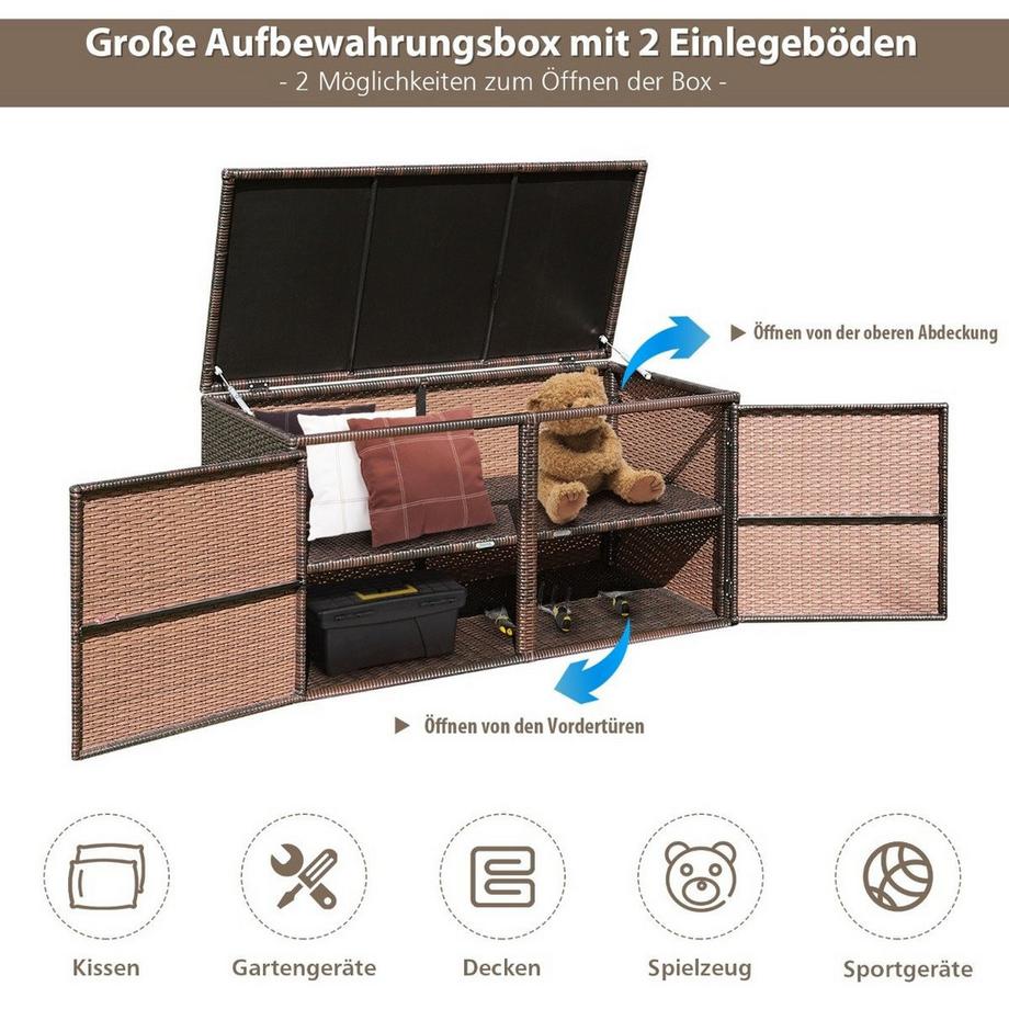 B2X Box da patio in rattan con telaio in acciaio da 335 litri per riporre oggetti, marrone  