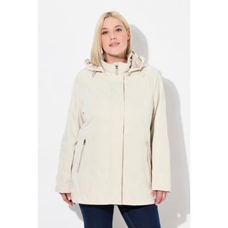 Ulla Popken  Giacca lunga in softshell impermeabile con cappuccio e cerniera a cursore doppio 