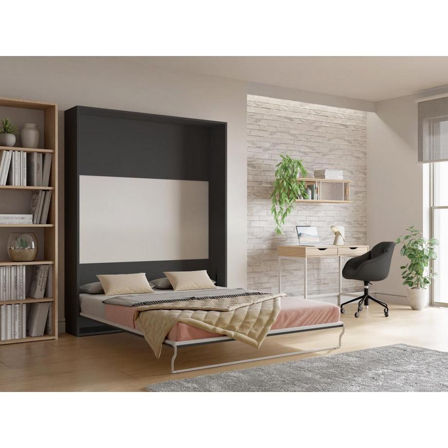 Vente-unique Letto estraibile 160 x 200 cm Apertura verticale manuale Antracite e Naturale + Materasso  - MALINA II  