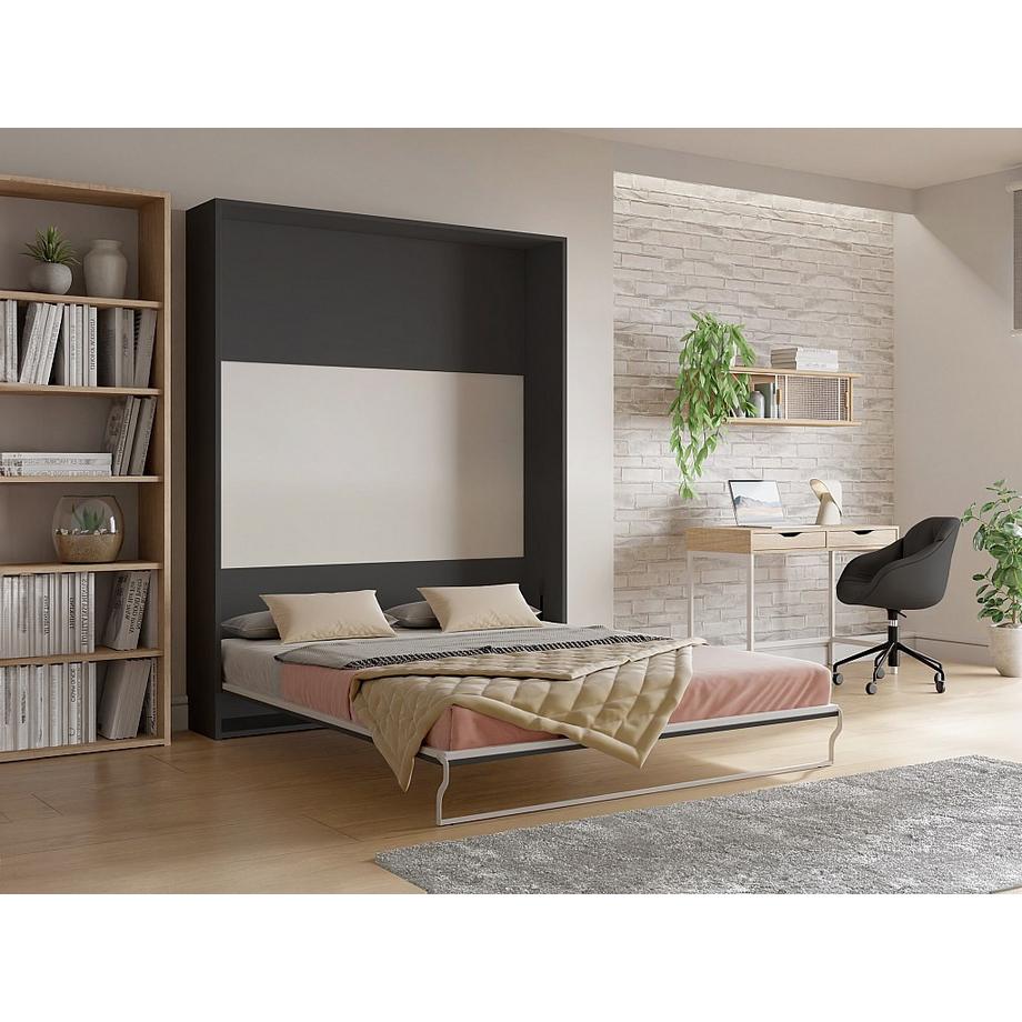 Vente-unique Letto estraibile 160 x 200 cm Apertura verticale manuale Antracite e Naturale + Materasso  - MALINA II  