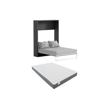 Letto estraibile 160 x 200 cm Apertura verticale manuale Antracite e Naturale + Materasso  - MALINA II
