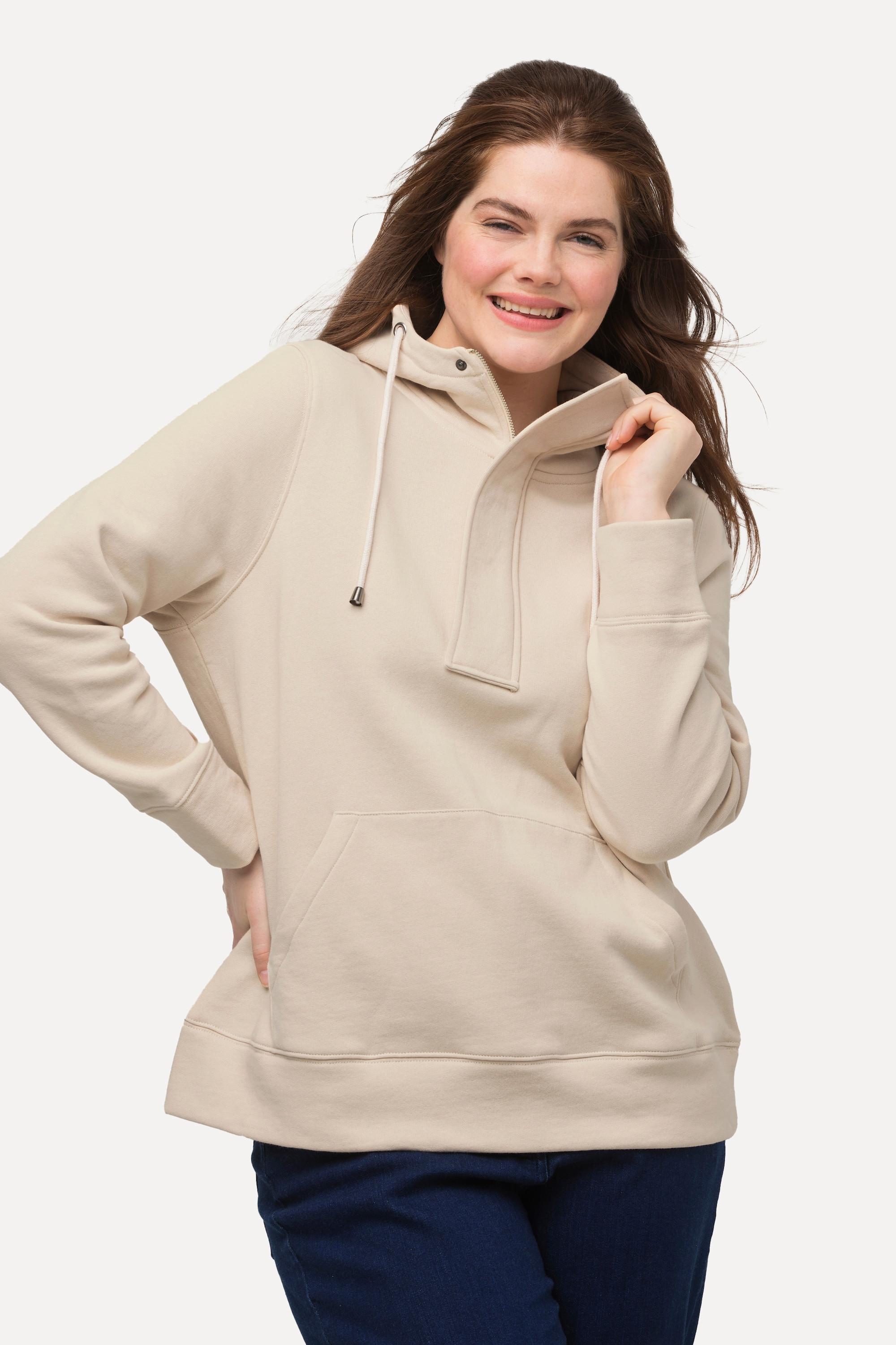 Ulla Popken  Hoodie, Zipper, Kapuze, Langarm, Biobaumwolle 