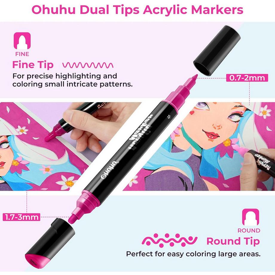 Ohuhu  Acryl-Marker (doppelseitig) - 30 Farben 