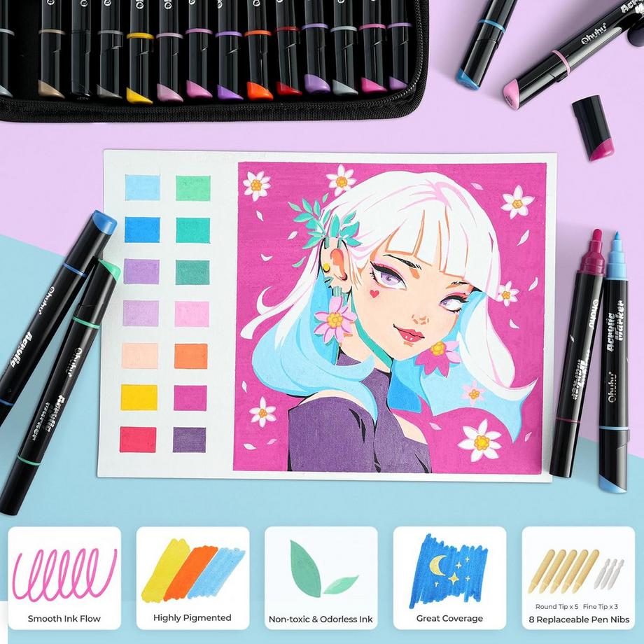 Ohuhu  Acryl-Marker (doppelseitig) - 30 Farben 