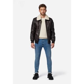 RICANO  Veste en cuir pour hommes M-Bomber - Blouson aviateur avec col en peau de mouton 