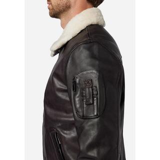 RICANO  Veste en cuir pour hommes M-Bomber - Blouson aviateur avec col en peau de mouton 