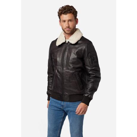 RICANO  Veste en cuir pour hommes M-Bomber - Blouson aviateur avec col en peau de mouton 