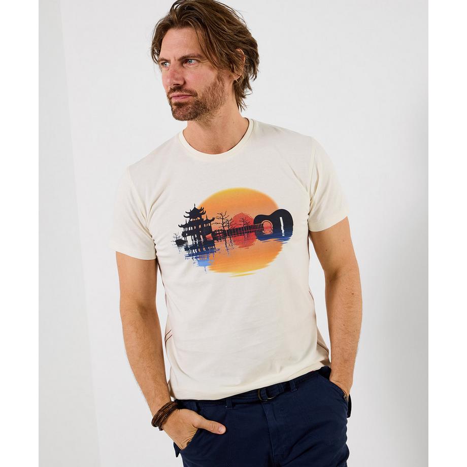 T-Shirt mit Gitarren- und Landschaftsmotiv