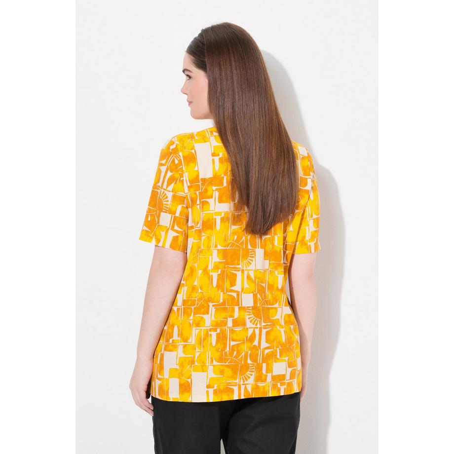 Ulla Popken Sonnenmuster V-Ausschnitt Halbarm T-Shirt  