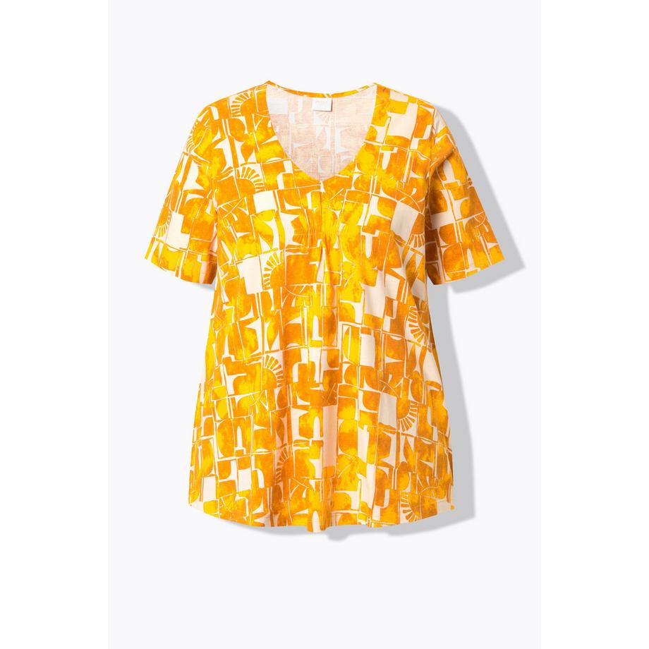 Ulla Popken Sonnenmuster V-Ausschnitt Halbarm T-Shirt  