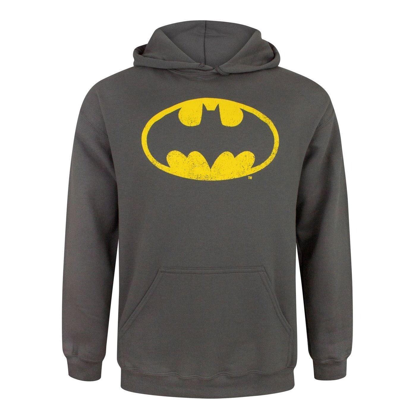 Image of Batman Distress Logo Kapuzenpullover Herren Charcoal Black S