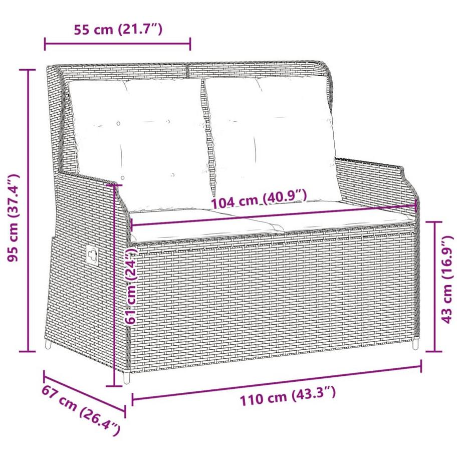 VidaXL Banc de jardin inclinable rotin synthétique  