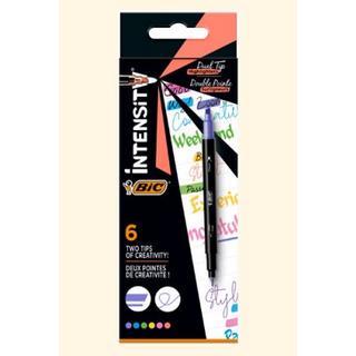 BiC  BIC Intensity Dual Tip evidenziatore 6 pz Punta sottile/smussata Blu, Verde, Pesca, Rosa, Viola, Giallo 