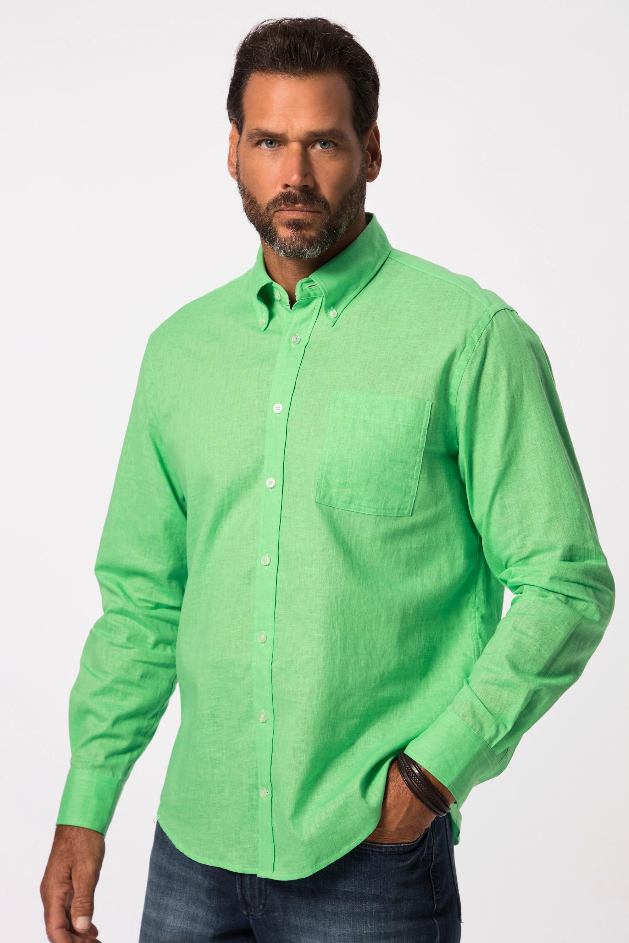 JP1880  Chemise en lin mélangé. Manches longues et col à pointes boutonnées - coupe Modern Fit 