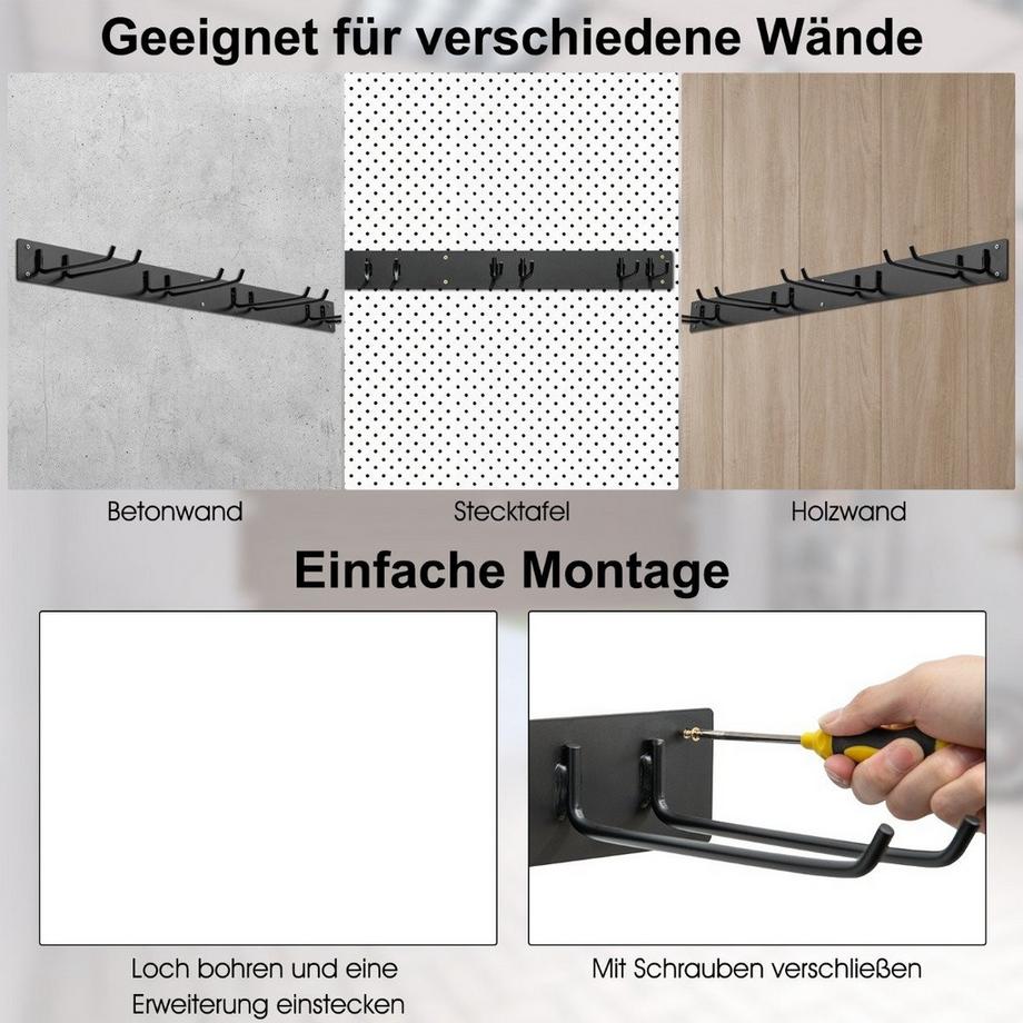 B2X Support mural pour appareils avec 4 crochets doubles Porte-outils de jardin Capacité de charge de 150 kg  