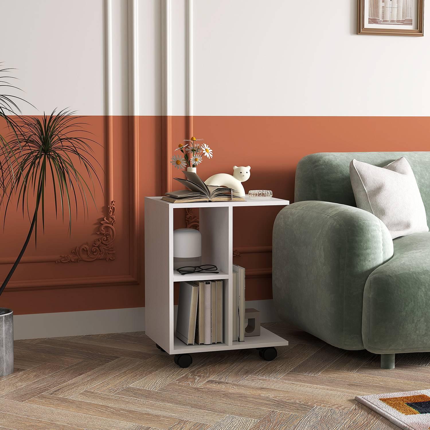 Northio Table d'appoint en forme de C, table basse à roulettes, table de canapé portable pour petites surfaces, 45 x 35 x 58 cm, blanc  