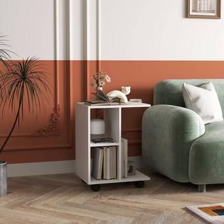 Northio Table d'appoint en forme de C, table basse à roulettes, table de canapé portable pour petites surfaces, 45 x 35 x 58 cm, blanc  