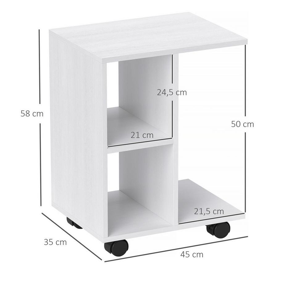 Northio Tavolino a forma di C Tavolino da caffè con ruote Tavolino da caffè Tavolino da divano portatile per piccole aree 45 x 35 x 58 cm Bianco  