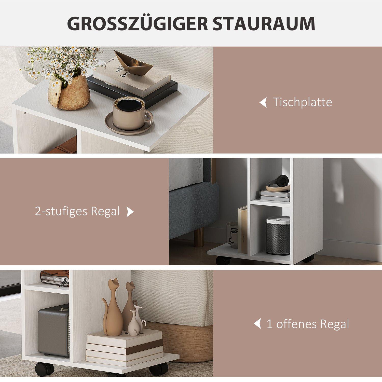 Northio Table d'appoint en forme de C, table basse à roulettes, table de canapé portable pour petites surfaces, 45 x 35 x 58 cm, blanc  