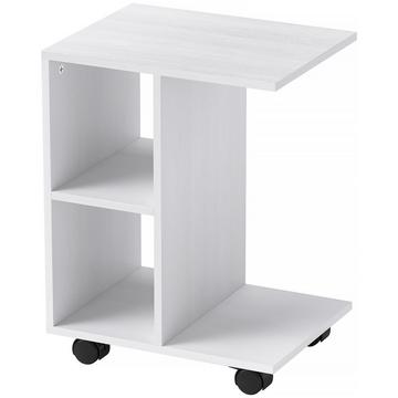 Tavolino a forma di C Tavolino da caffè con ruote Tavolino da caffè Tavolino da divano portatile per piccole aree 45 x 35 x 58 cm Bianco