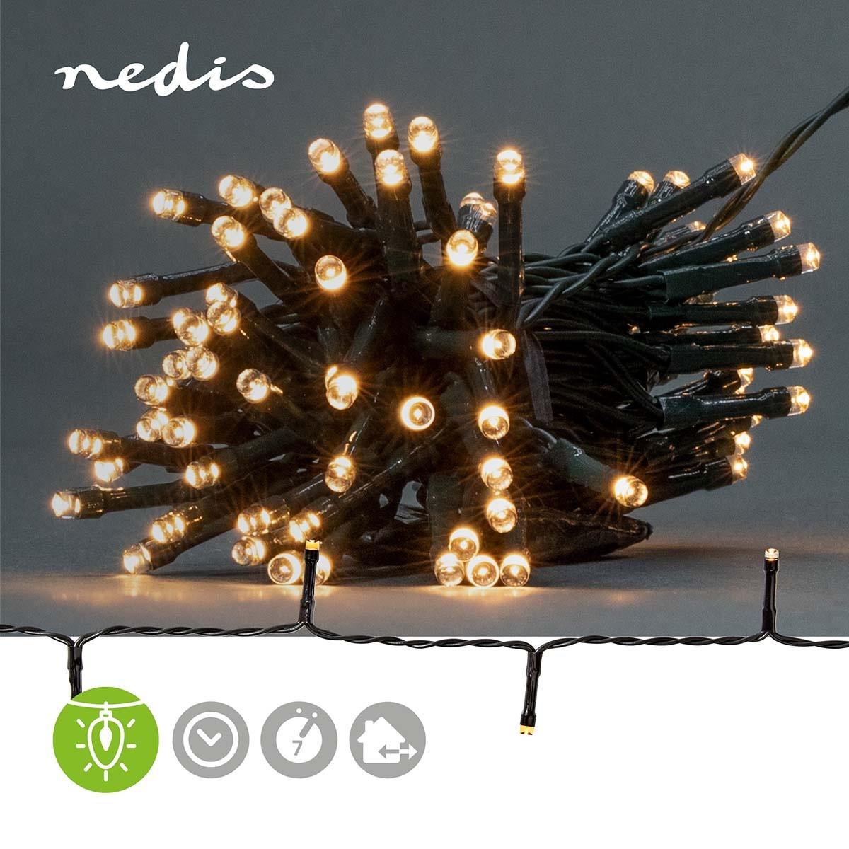 Nedis Lumières de Noël | Guirlande | 96 LED's | Blanc chaud | 7.20 m | Effets de lumière : 7 | Intérieur ou extérieur | Alimentée par piles  