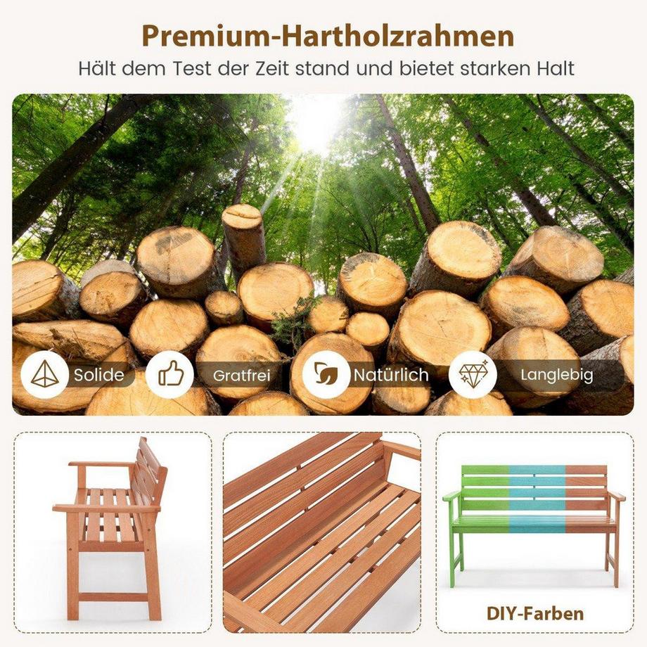 Northio Gartenbank aus Hartholz wetterfeste Holzbank für Balkon  