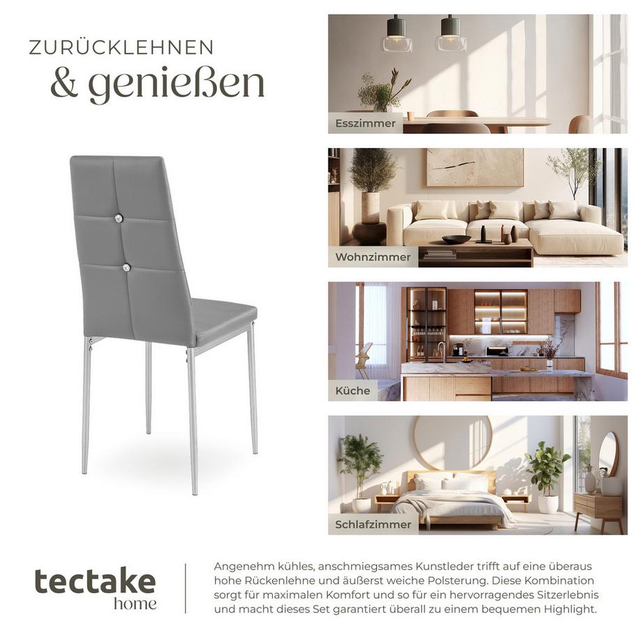 Tectake Ensemble de chaises de salle à manger JULIEN rembourré avec revêtement aspect cuir  