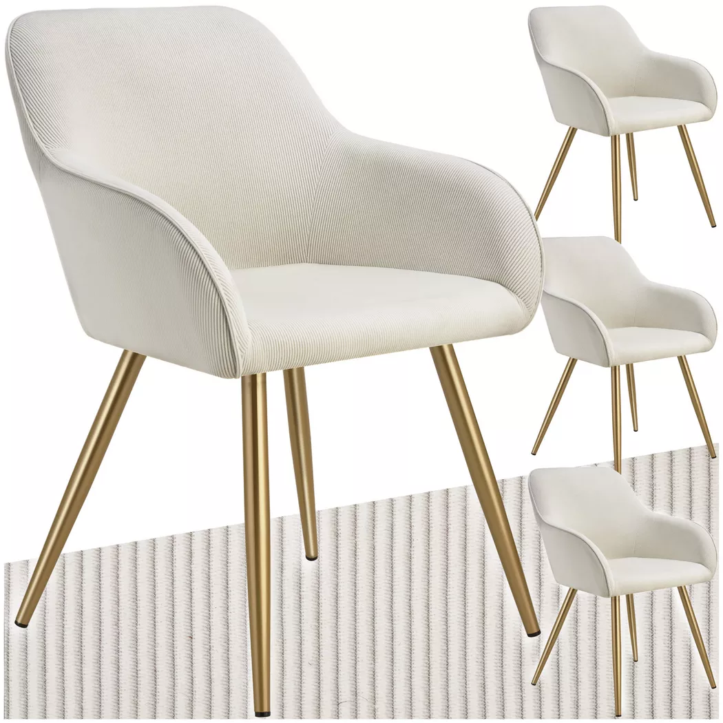 Tectake - Lot 4 chaises élégantes aspect corde forme ergonomique crème/doré