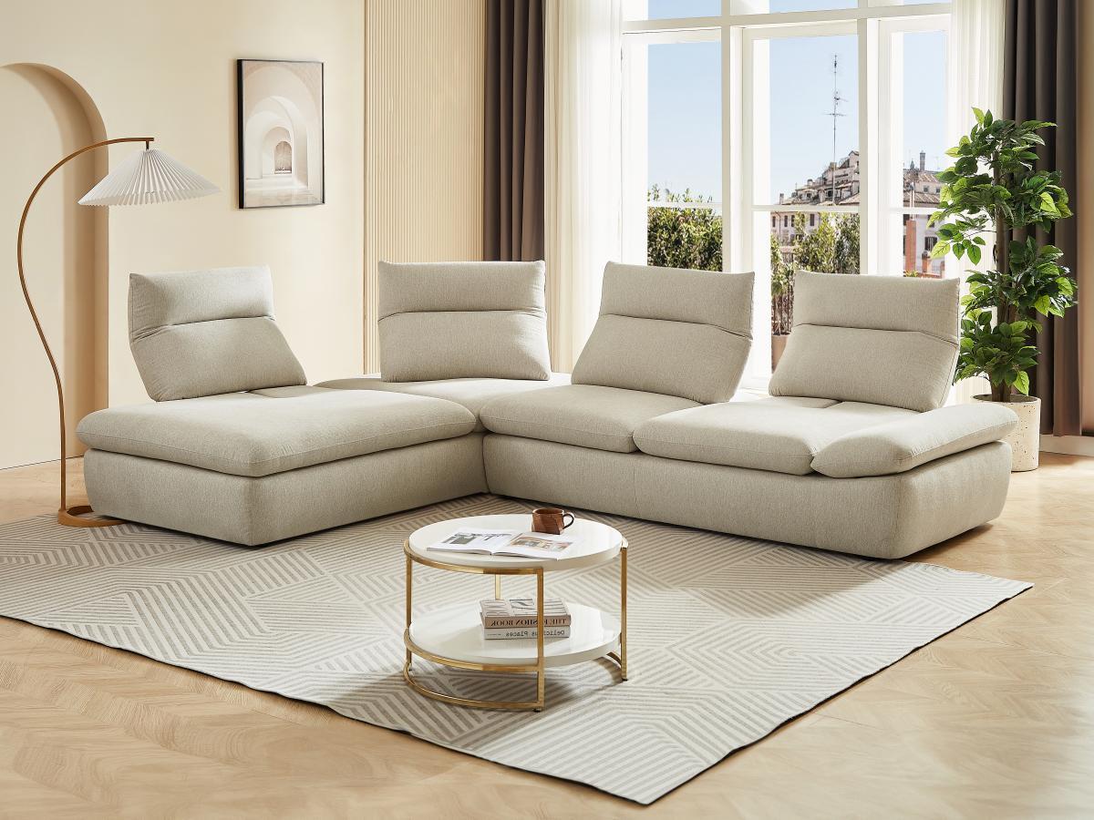 Vente-unique Ecksofa mit verstellbarer Rückenlehne - Ecke links - melierter Stoff - Beige - FONDRIANO  