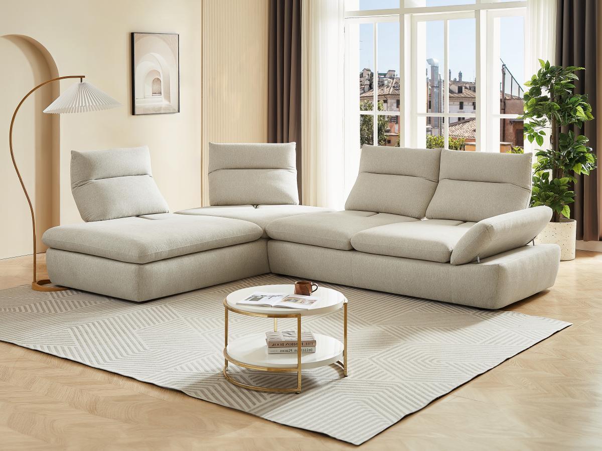 Vente-unique Ecksofa mit verstellbarer Rückenlehne - Ecke links - melierter Stoff - Beige - FONDRIANO  