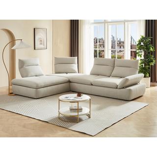 Vente-unique Ecksofa mit verstellbarer Rückenlehne - Ecke links - melierter Stoff - Beige - FONDRIANO  