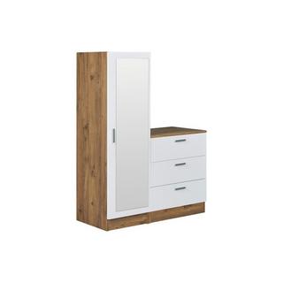 Vente-unique Commode 3 tiroirs avec armoire et miroir - Blanc et naturel - VITORIO  