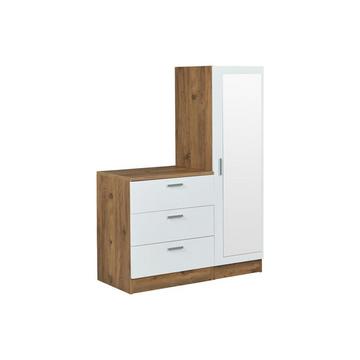 Commode 3 tiroirs avec armoire et miroir - Blanc et naturel - VITORIO