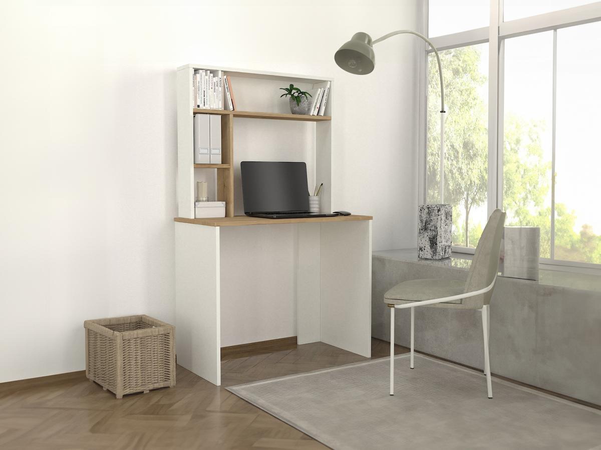 Vente-unique Bureau avec rangements - Blanc et naturel - VALURI  