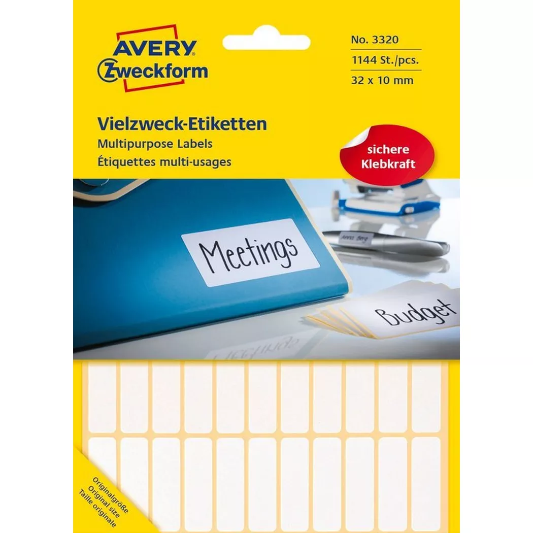 Avery-Zweckform – AVERY ZWECKFORM Universal-Etiketten 32x10mm, 1144 St., One Size, Weiss