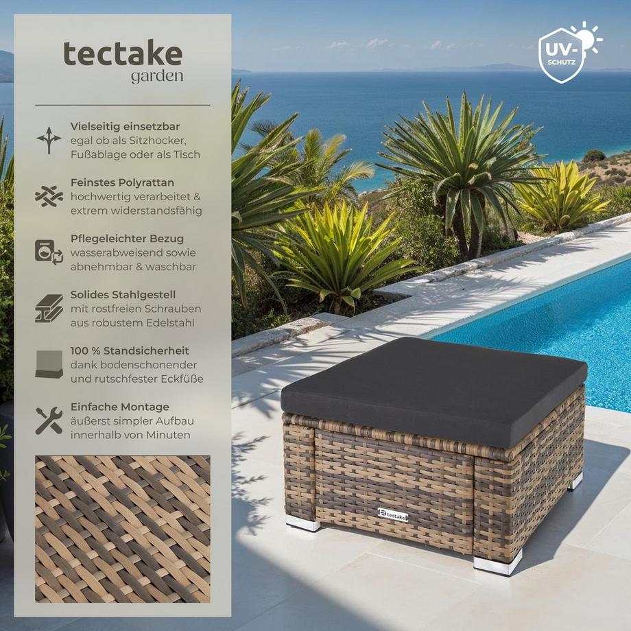 Tectake Rattan Sitzhocker Bitonto widerstandsfähig UV-beständig  