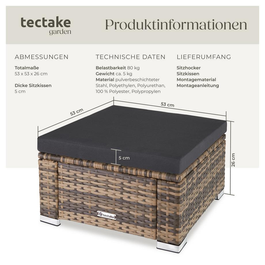 Tectake Rattan Sitzhocker Bitonto widerstandsfähig UV-beständig  
