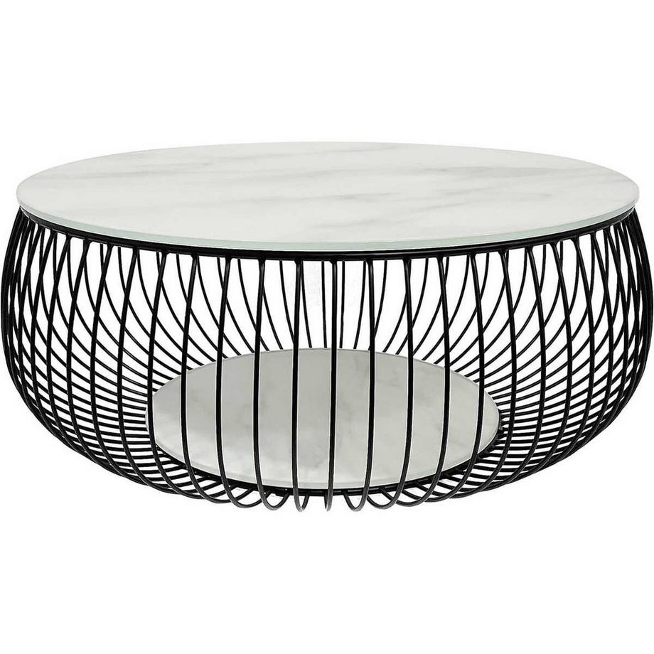 mutoni Tavolino Nimoria in vetro bianco nero rotondo 86x35  