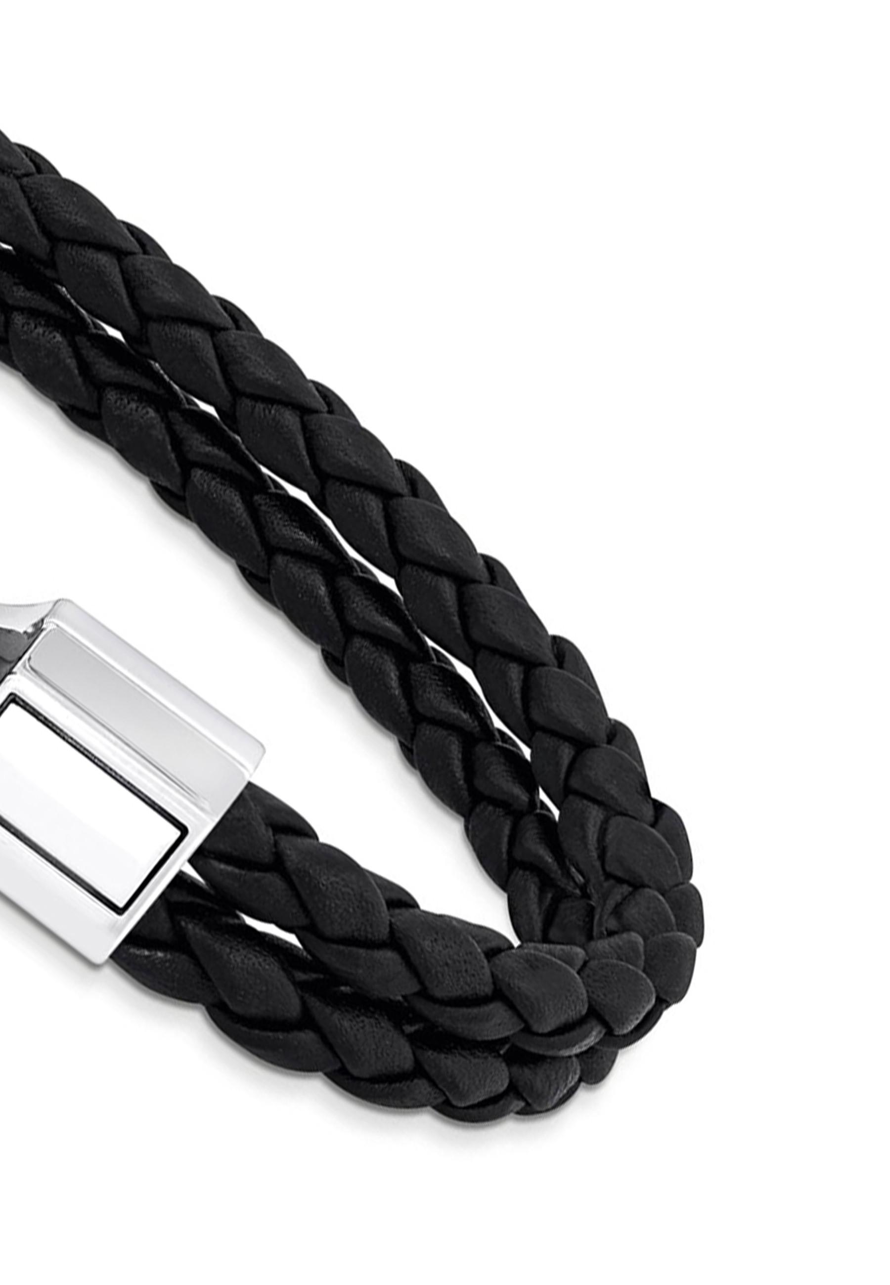 Thomas Sabo  Bracelet Double Tresse en Cuir Noir 