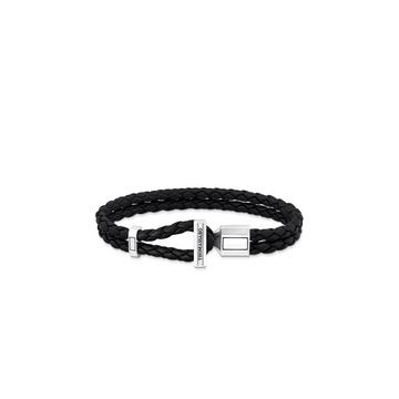 Armband Doppelt Geflochtenes Leder Schwarz