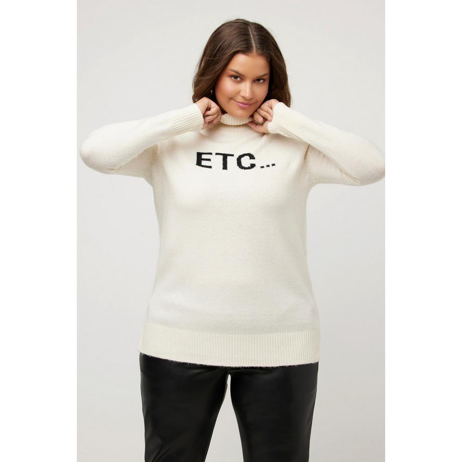 Ulla Popken Maglione Dolcevita Maniche Lunghe con Scritta  