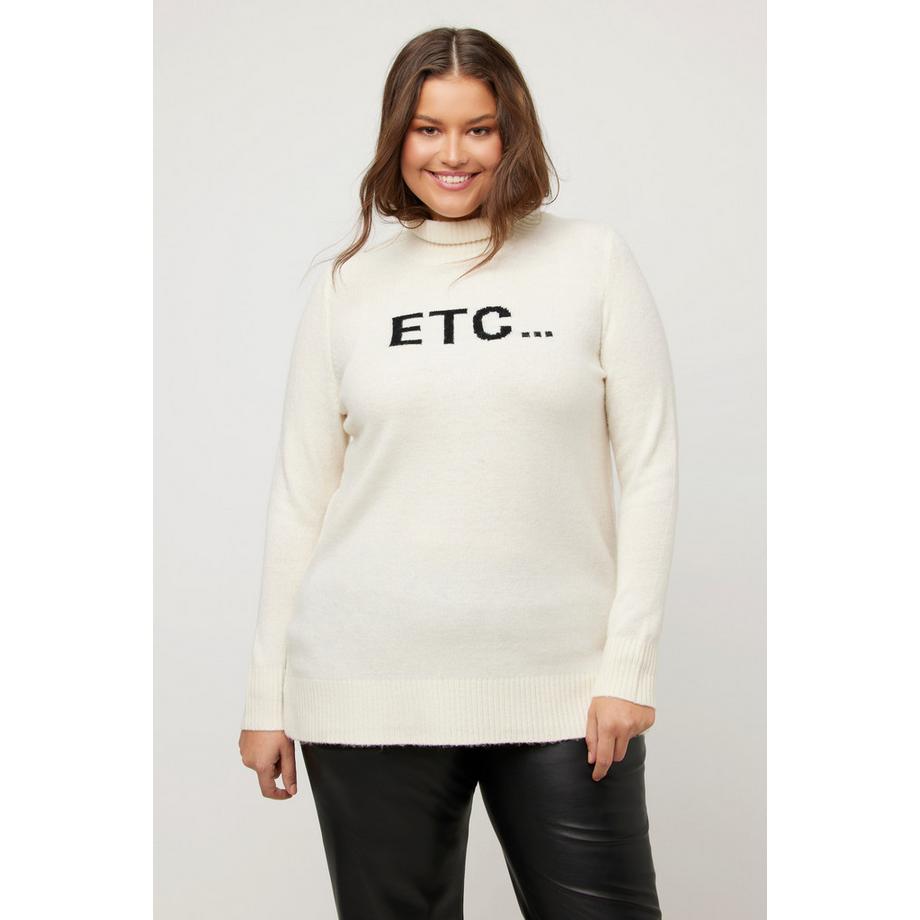 Ulla Popken Maglione Dolcevita Maniche Lunghe con Scritta  