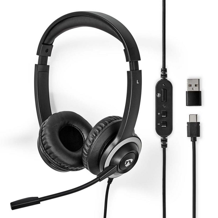 Auricolare PC | On-ear | Stereo | USB Type-A / USB Type-C ™ | Microfono pieghevole | Nero