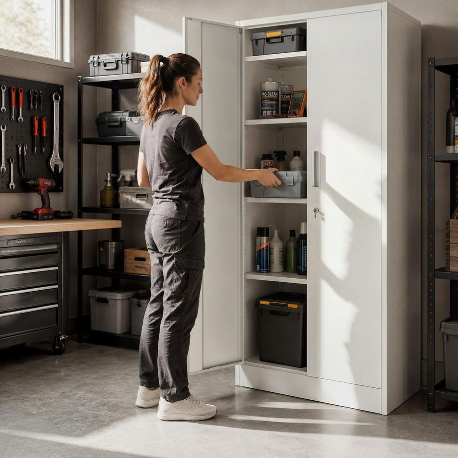 Tectake Aktenschrank Brandon, Magnetverschluss, verstellbare Böden, abschließbar, sicherer Stauraum  