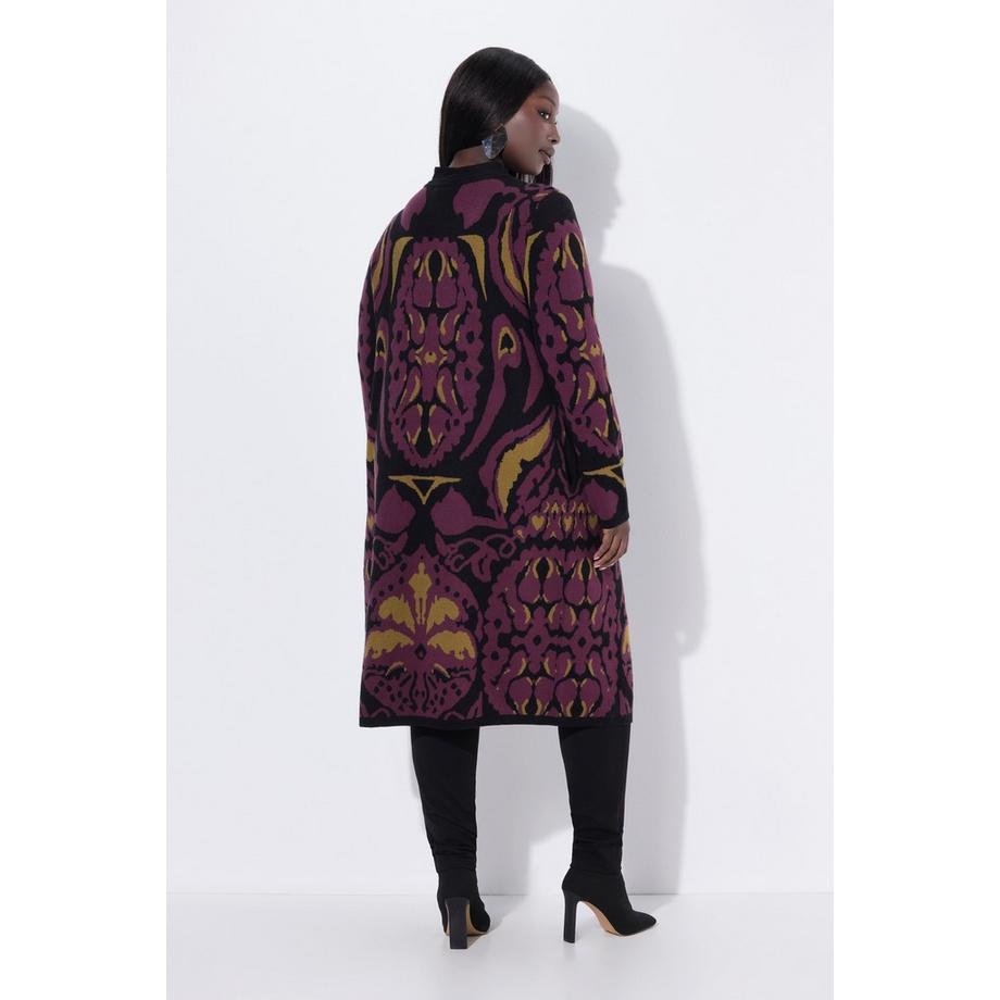 Ulla Popken Lange Jacquard Strickjacke mit Ziernadel  