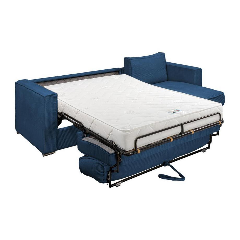 Vente-unique Eckschlafsofa mit Matratze - Ecke wechselbar - Cord - Dunkelblau - Liegefläche 160 cm - Matratze 18 cm - LORETO  