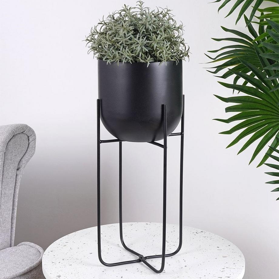 B2X  Schwarzer Metalltopf auf Ständer für modernes Dekor 