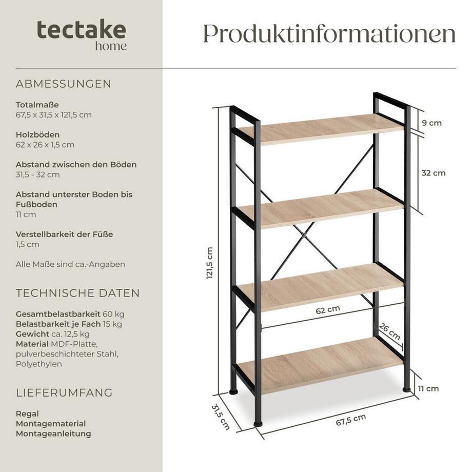 Tectake Étagère LEEDS style industriel  