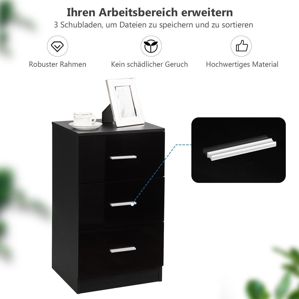 Northix Table de chevet classeur avec 3 tiroirs tiroir conteneur noir  
