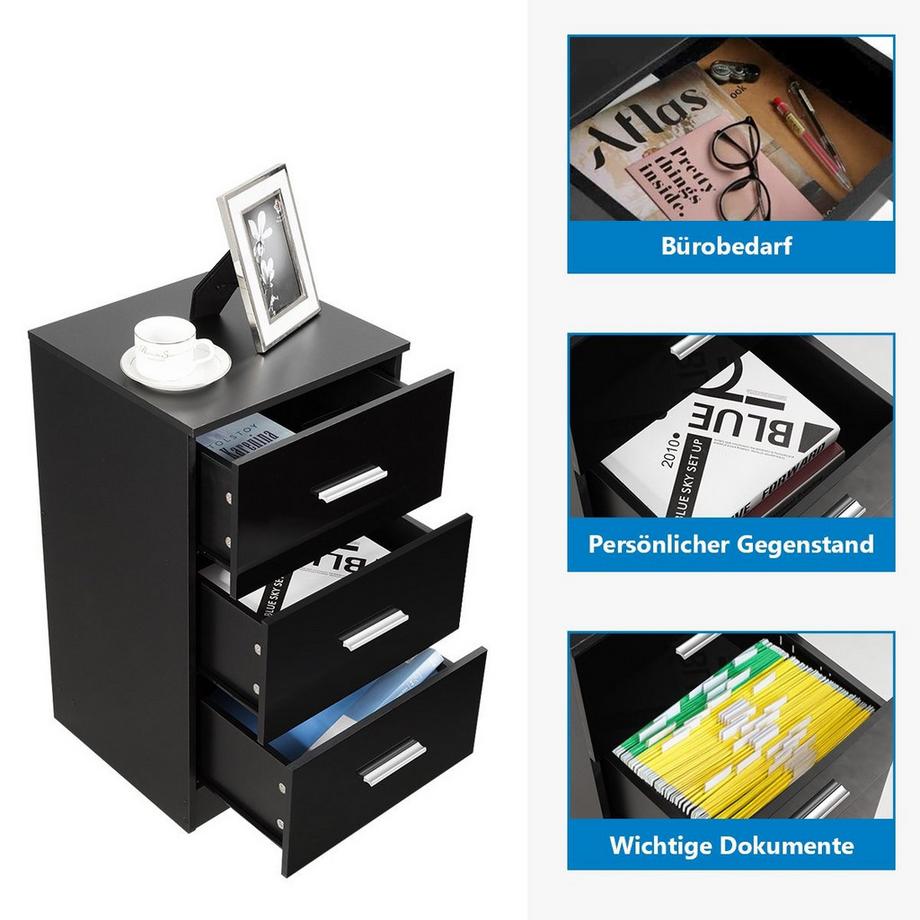 Northix Comodino classificatore con 3 cassetti cassetto contenitore nero  